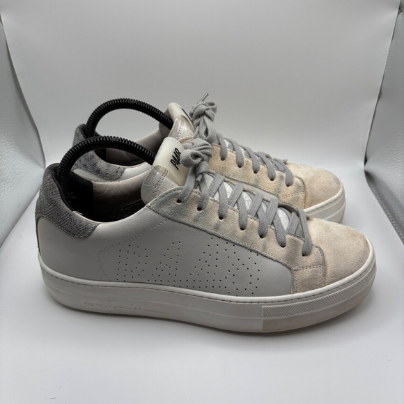 P448 White Gray Suede Leather Perforated Lace Up Sneakers Women's Size EU 39 - Picture 6 of 8